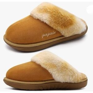 Women's Cozy Brown Fur Slippers Size 7